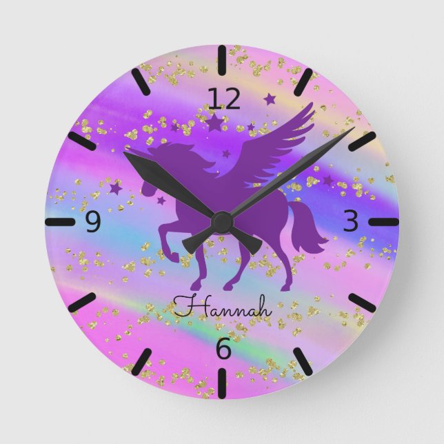 Anpassa din egen Lila Unicorn Rund Klocka (Framsida)