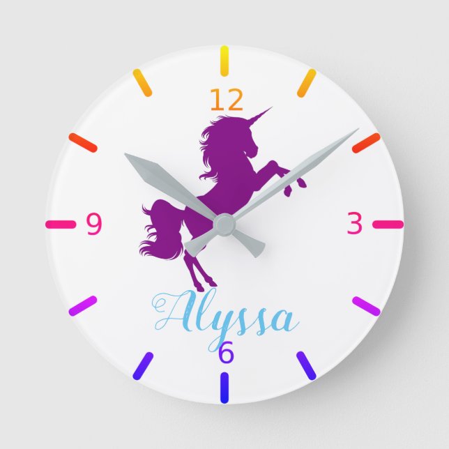 Anpassa din egen Lila Unicorn Rund Klocka (Framsida)
