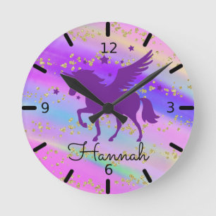 Anpassa din egen Lila Unicorn Rund Klocka