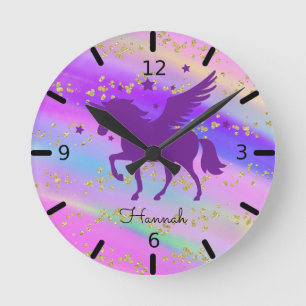 Anpassa din egen Lila Unicorn Rund Klocka
