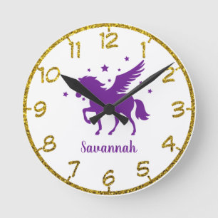 Anpassa din egen Lila Unicorn-rundklump Rund Klocka