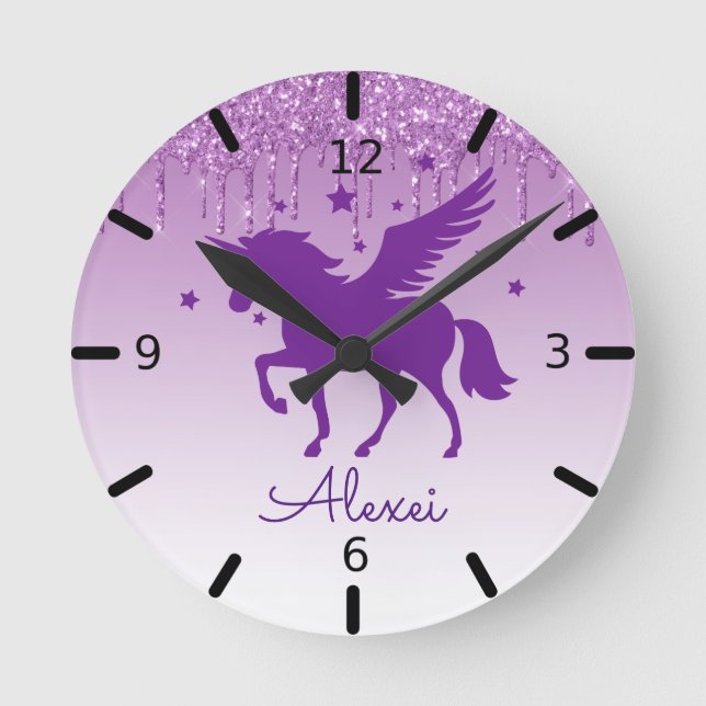 Anpassa din egen magiska Lila Unicorn Rund Klocka (Framsida)