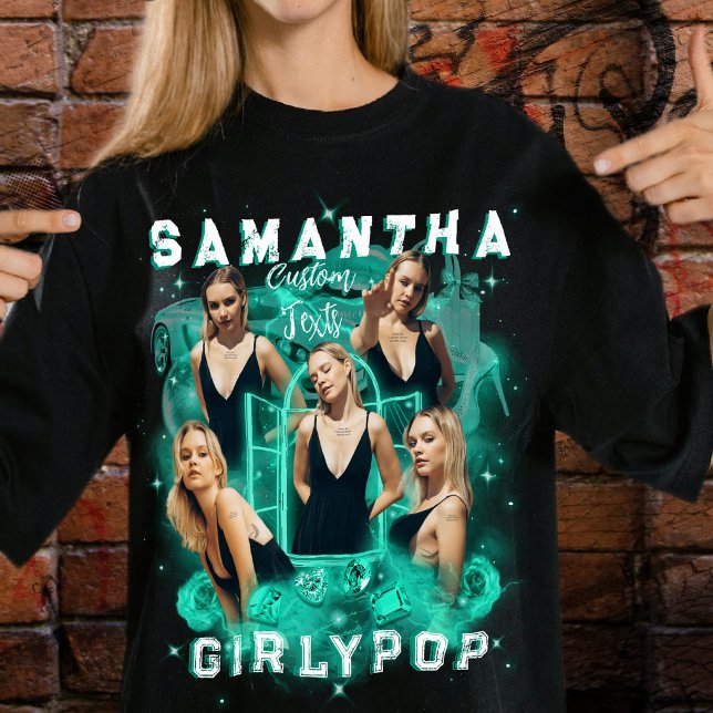Anpassa Din Egen Retro Teal Bootleg 90-Tals Rap T- T Shirt (Skapare uppladdad)