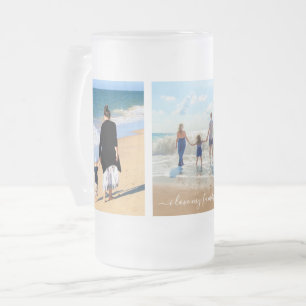 Anpassa Din Familjefoto Collage Text Personlig Frostat Ölglas