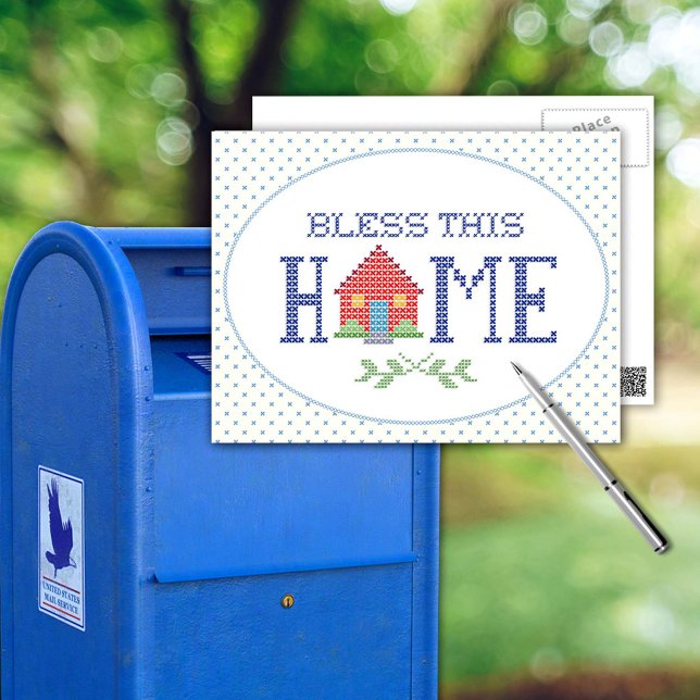 Anpassa Din Postkort Vykort (Share a bit of home with our "Bless This Home" postcard, featuring an original cross-stitch design. )