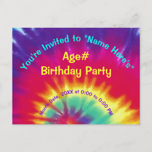 Anpassa din text till tie Dye Birthday-inbjudninga Inbjudan Vykort
