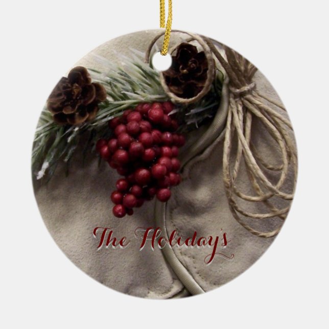 Anpassa dina Berries och Pinecones Julgransprydnad Keramik (Framsidan)