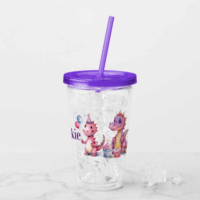 Anpassa dinosaurier på födelsedagen take away mugg (Baksida Ice)