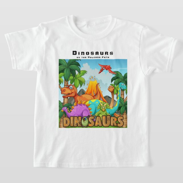 Anpassa dinosaurier på Volcano Väg T Shirt (Laydown)