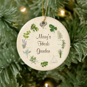 Anpassa ditt Herb Garden-namn Julgransprydnad Keramik