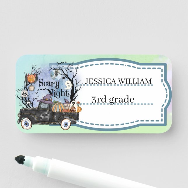 Anpassa ditt namn Halloween Scary Natt Namnbricka (På plats)