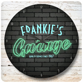 Anpassa DITT NAMN Hot rod Neon Stil Garage Car Stor Klocka