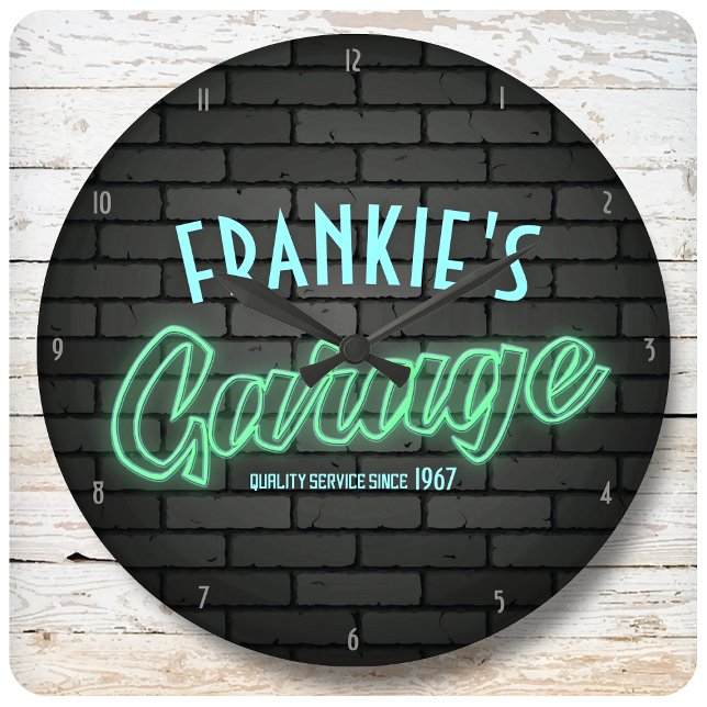 Anpassa DITT NAMN Hot rod Neon Stil Garage Car Stor Klocka (Skapare uppladdad)