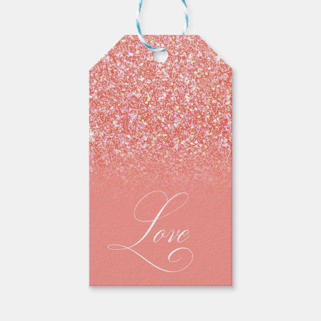 Anpassa Ditt Namn Rosa Glitter Kärlek Presentetikett (Framsidan)