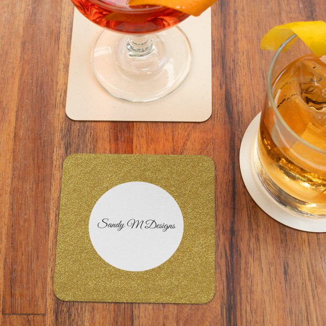 Anpassa ditt namn till bilden av Guld Glitter Ram Underlägg Papper Kvadrat (Personalize Gold Glitter Frame Image Your Name Square Paper Coaster)