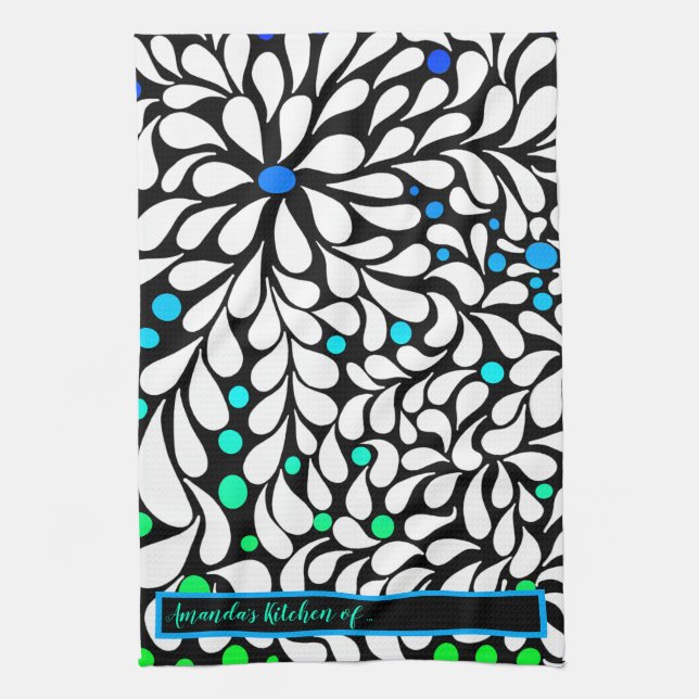 Anpassa djärva moderna blommor blåteal-ombre kökshandduk (Vertikal)