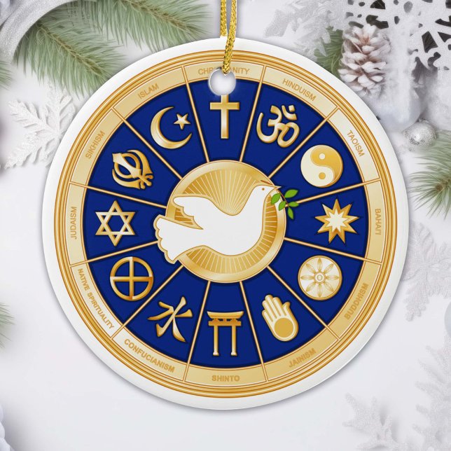 Anpassa Dove of Peace Ornament (Gold icons of world faiths surround the Dove of Peace. )