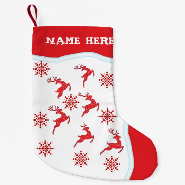 Anpassa Dubblan Rener Red Snöflingor SidePrint Liten Julstrumpa (Framsidan)