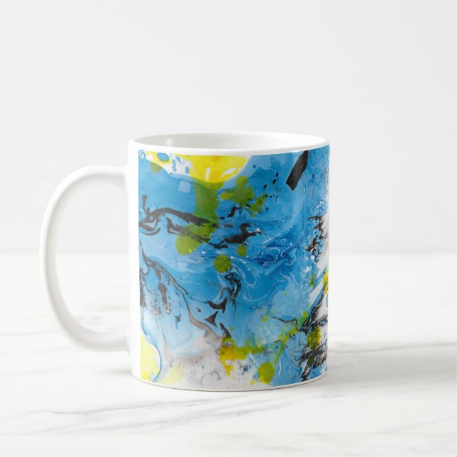 Anpassa Elegant Modern Abstrakt Art Blue Kaffemugg (Vänster)