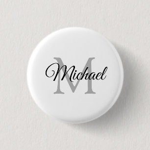 Anpassa Eleganten Monogram Namn White Template Knapp