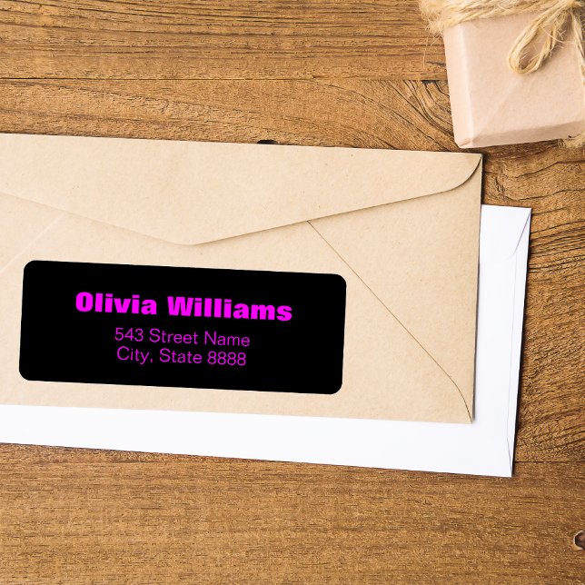 Anpassa enkel Neon-Magenta i svart Elegant Returadress Etikett (Skapare uppladdad)