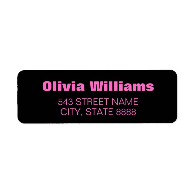 Anpassa enkel Neon-Rosa i Elegant Black Returadress Etikett (Framsidan)