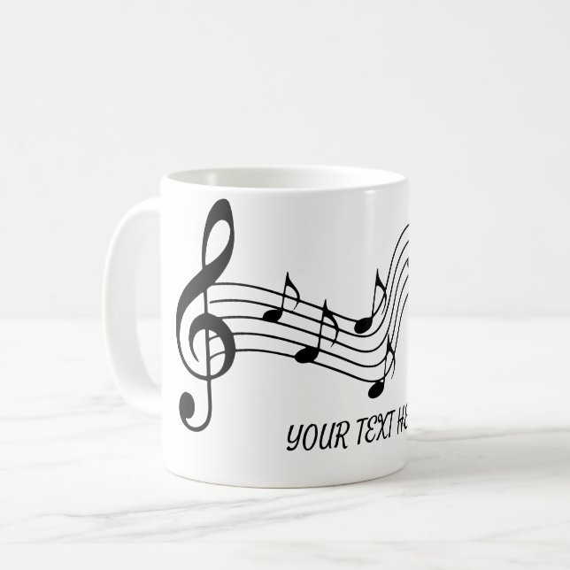 Anpassa enkla svarta vita Musik noter Kaffemugg (Framsida vänster)
