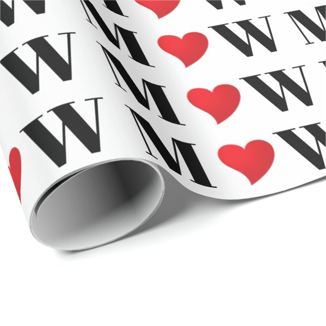 Anpassa ett par initialer A Kärlek B-röda hjärtegå Presentpapper (Rullad Hörn)