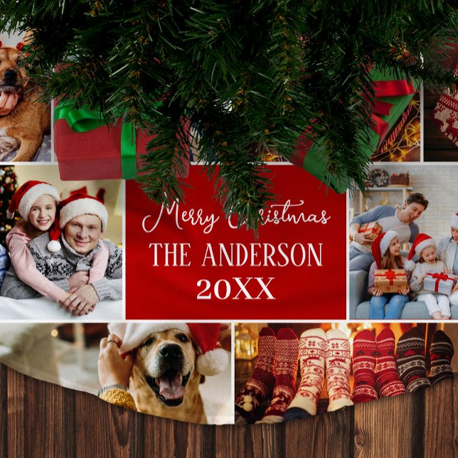 Anpassa Family Photo Namn God jul Julgransmatta Borstad Polyester (Skapare uppladdad)