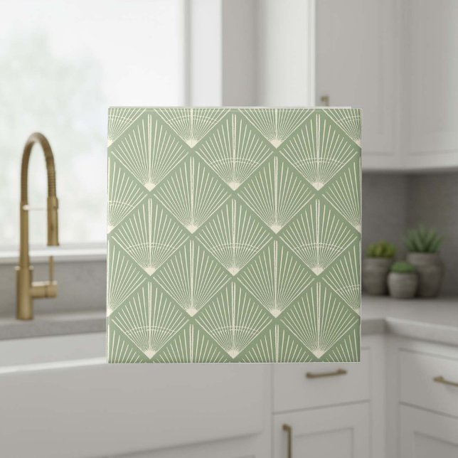 Anpassa Färger Art Déco Fläkt Linjer Sage ID1188 Kakelplatta (Skapare uppladdad)