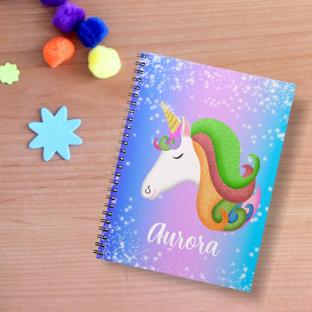 Anpassa färgstark Unicorn Glitter Anteckningsbok (Sweet and colorful notebook for school or doodling. )