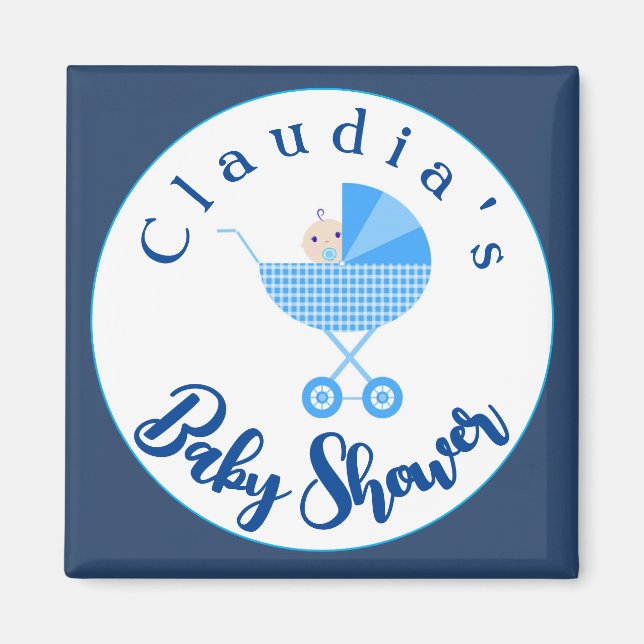 Anpassa favoriten för Blue Carriage Baby Shower Magnet (Framsidan)