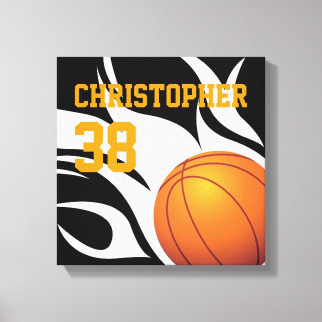 Anpassa Flaming Basketball B/W Canvas (Framsida)