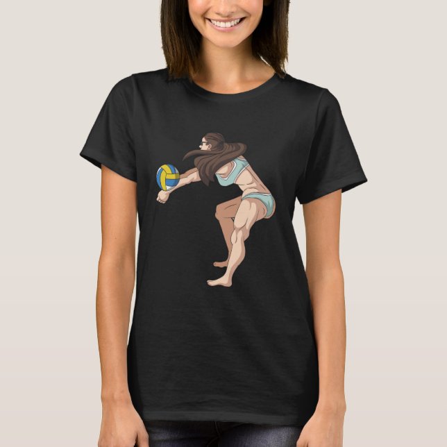 Anpassa flickan som muddrar volleyball-stranden  m t shirt (Framsida)