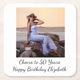 Anpassa Födelsedagsfest för foto till honom eller  Underlägg Papper Kvadrat