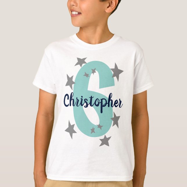 Anpassa födelsedagsnummer och Namn Coola Stars T Shirt (Framsida)