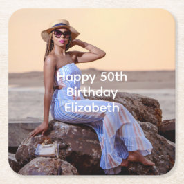 Anpassa foto Birthday med henne Underlägg Papper Kvadrat
