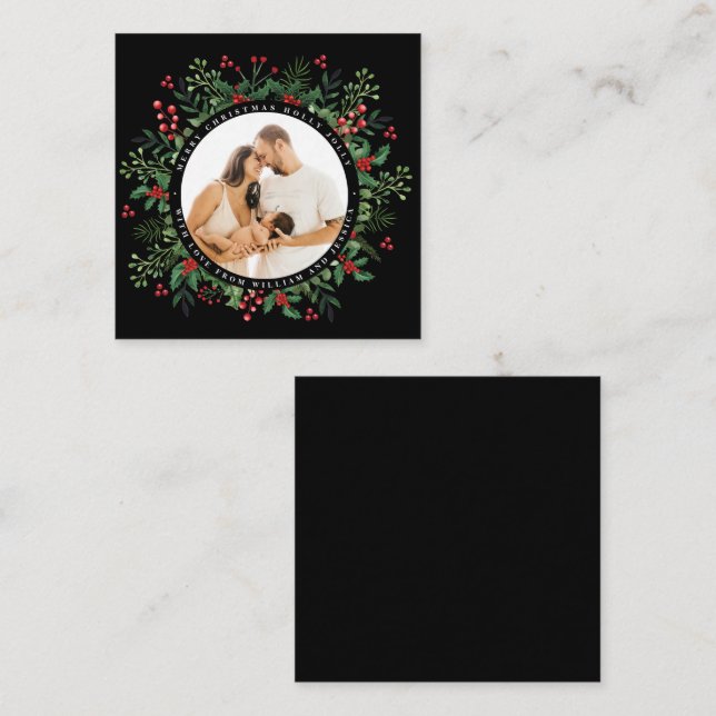 Anpassa Foto Botanisk Grönska Jul Anteckningskort (Fram/baksida)