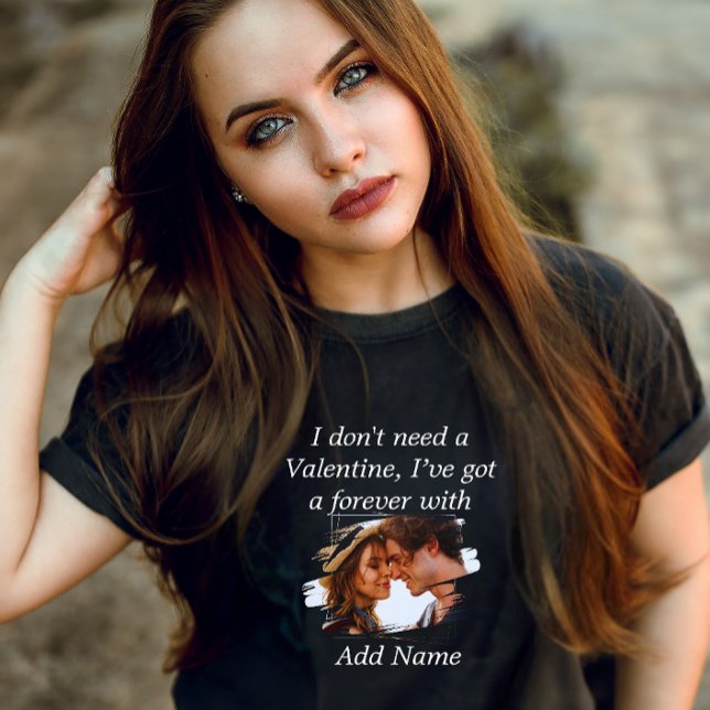 Anpassa foto och text Valentine Modern Black Dam T Shirt (Skapare uppladdad)