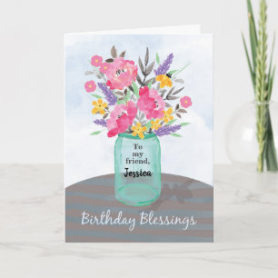 Anpassa Friend Namn Birthday Blessings Burk Kort