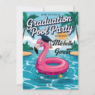 Anpassa Funny Flamingo Studentmössa Bassäng Party Inbjudningar
