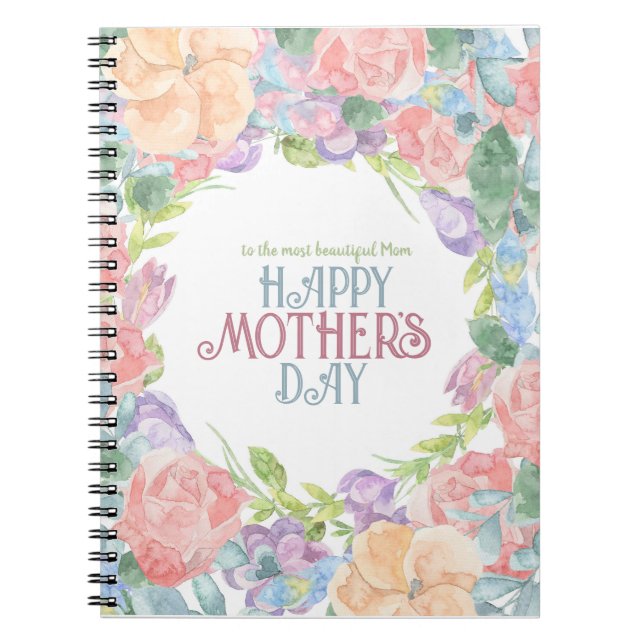 Anpassa fyra blommor vattenfärg Mors dag Anteckningsbok (Framsidan)