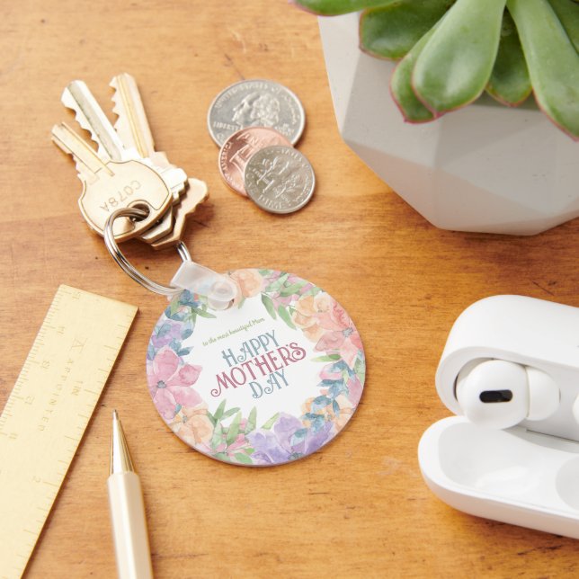 Anpassa fyra blommor vattenfärg Mors dag Nyckelring (Skrivbord)