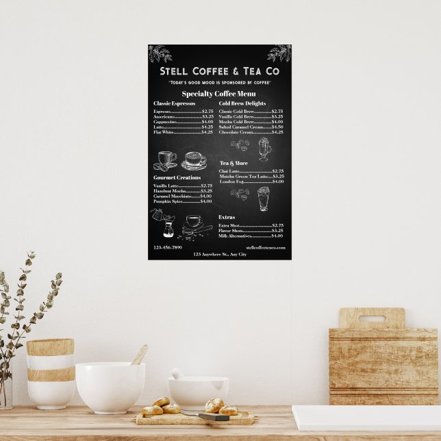 Anpassa generisk kaffemeny Pris kritskrift  Poster (Kök)