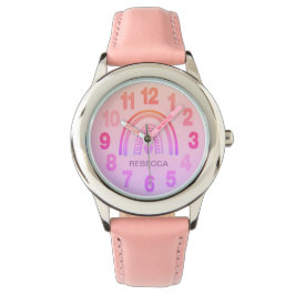 Anpassa Girl Wrist Watch - Rosa Rainbow Heart Armbandsur