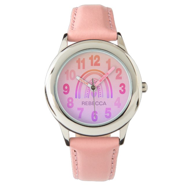 Anpassa Girl Wrist Watch - Rosa Rainbow Heart Armbandsur (Framsida)