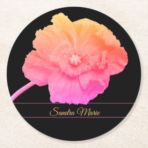 Anpassa Girly Rosa Poppy-blomma runt Underlägg Papper Rund