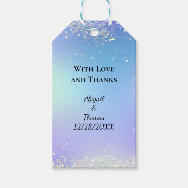 Anpassa Glitter Blue Lila Wedding Favor Presentetikett (Framsidan)