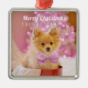 Anpassa God jul & Namn, Cute Hund/Träd Julgransprydnad Metall