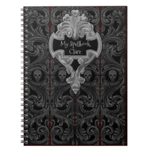 Anpassa Goth Grått Ornament & Skull Spellbook Anteckningsbok